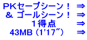 ＰＫセーブシーン！ ⇒ ＆ ゴールシーン！ ⇒ 　　　　 １得点　　　⇒   43MB (1'17")　　⇒