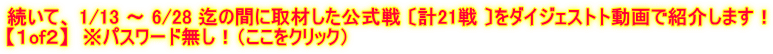 続いて、 1/13 ～ 6/28 迄の間に取材した公式戦 〔計21戦 〕をダイジェストト動画で紹介します！ 【１of２】　※パスワード無し！（ここをクリック）