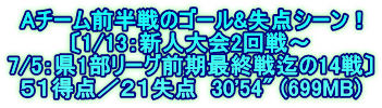 Aチーム前半戦のゴール&失点シーン！ 〔1/13：新人大会2回戦～ 7/5：県1部リーグ前期最終戦迄の14戦〕 ５１得点／２１失点  30'54" (699MB)
