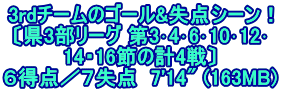 3rdチームのゴール&失点シーン！ 〔県3部リーグ 第3･4･6･10･12･ 14・16節の計4戦〕 ６得点／７失点  7'14" (163MB)